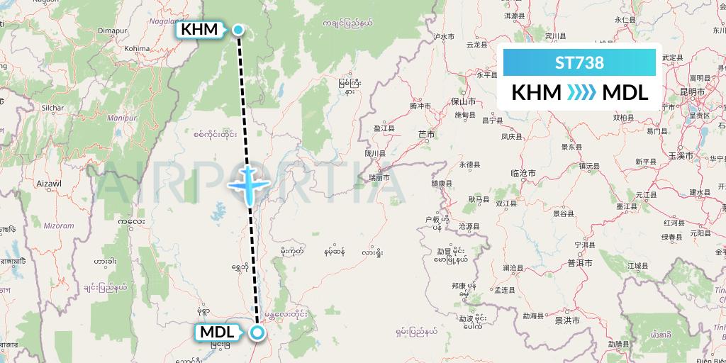 ST738 Air Thanlwin Flight Map: Kanti to Mandalay