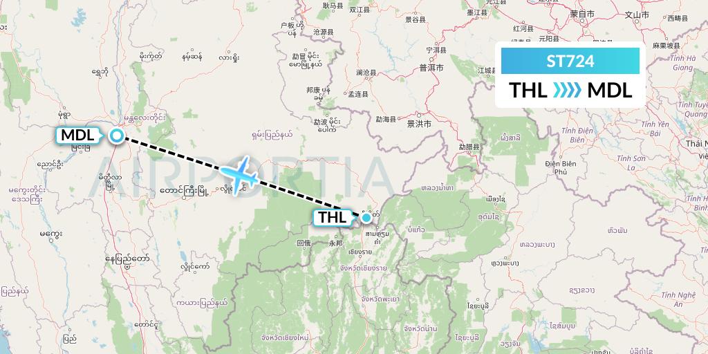 ST724 Air Thanlwin Flight Map: Tachilek to Mandalay