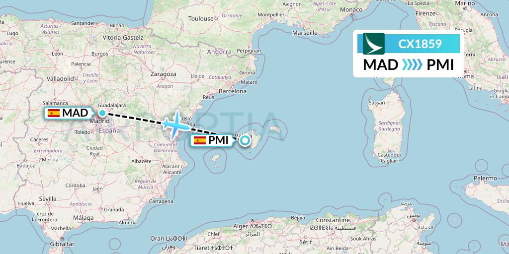 CX1859 Cathay Pacific Flight Map: Madrid to Palma de Mallorca