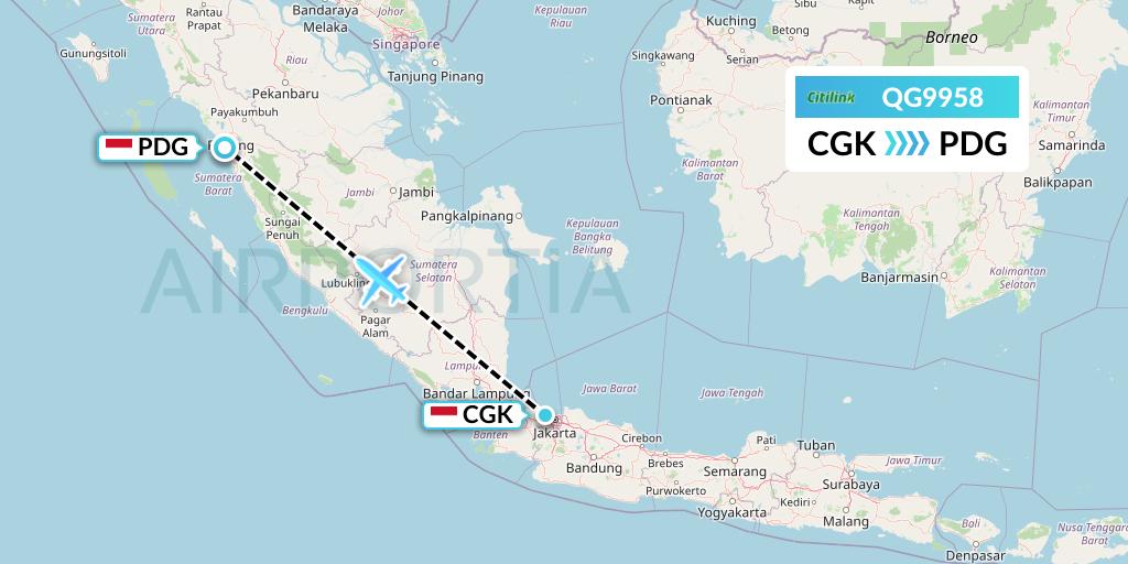 QG9958 Citilink Flight Map: Jakarta to Padang