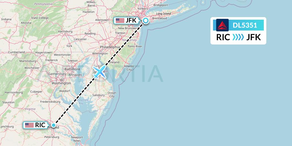 DL5351 Delta Air Lines Flight Map: Richmond to New York