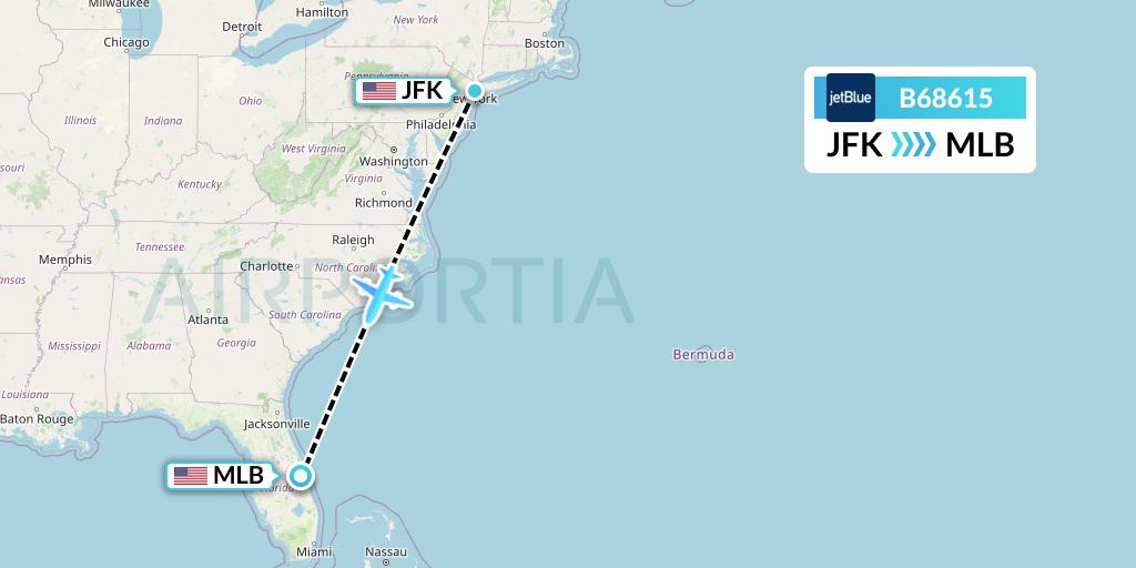 B68615 JetBlue Airways Flight Map: New York to Melbourne