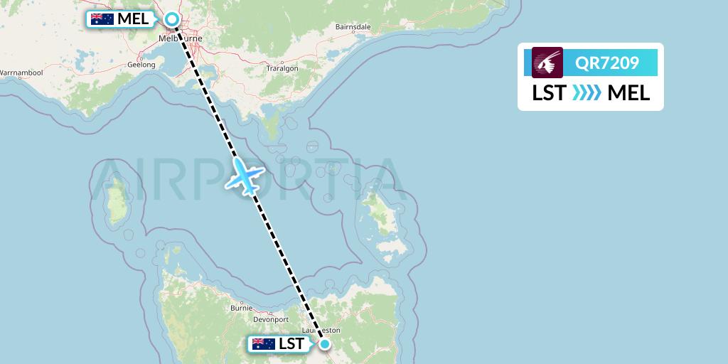 QR7209 Qatar Airways Flight Map: Launceston to Melbourne