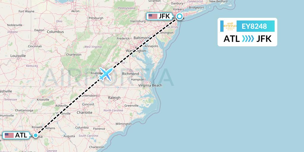 EY8248 Etihad Airways Flight Map: Atlanta to New York