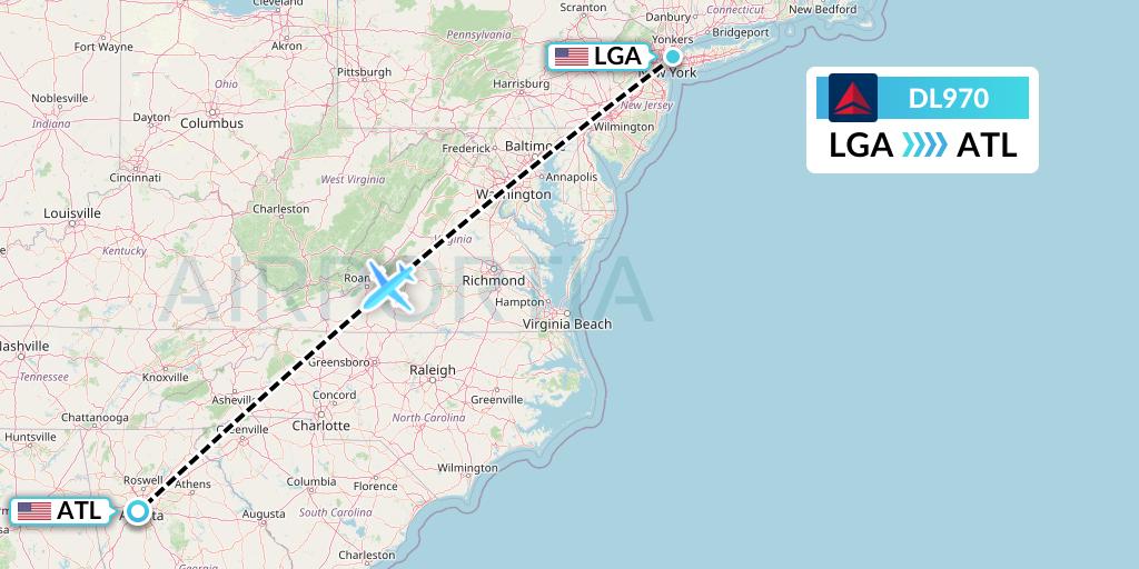 DL970 Delta Air Lines Flight Map: New York to Atlanta