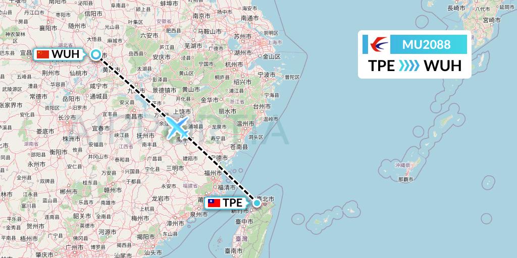 MU2088 China Eastern Airlines Flight Map: Taipei to Wuhan