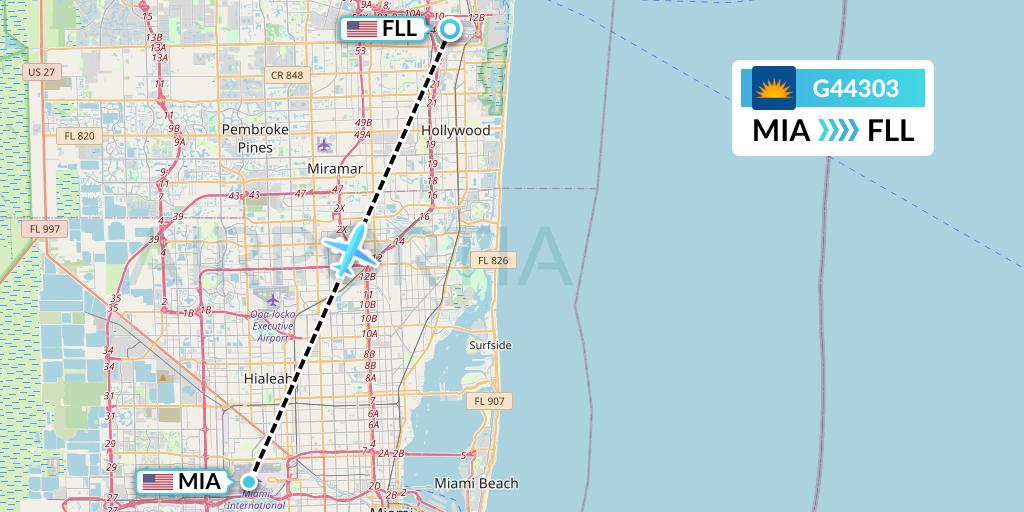 G44303 Allegiant Air Flight Map: Miami to Fort Lauderdale