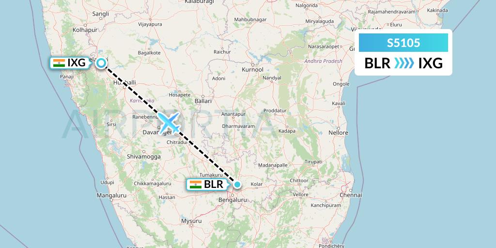 S5105 Star Air Flight Map: Bangalore to Belgaum