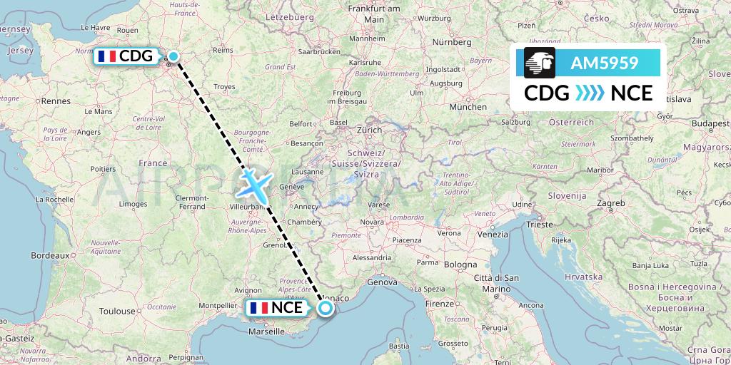 AM5959 Aeromexico Flight Map: Paris to Nice