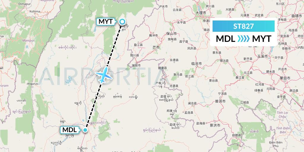 ST827 Air Thanlwin Flight Map: Mandalay to Myitkyina