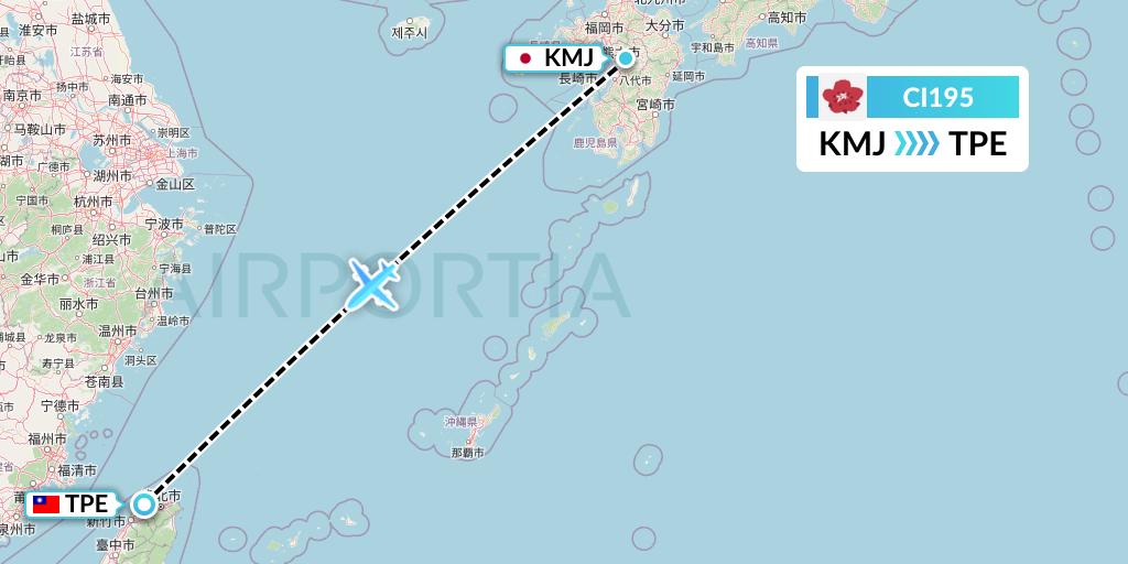 CI195 China Airlines Flight Map: Kumamoto to Taipei