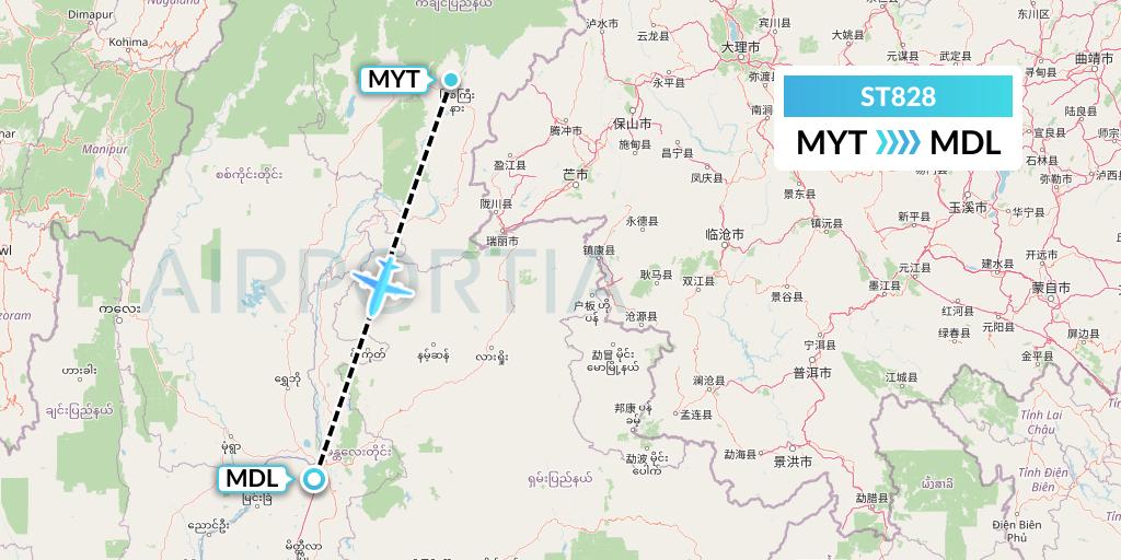 ST828 Air Thanlwin Flight Map: Myitkyina to Mandalay