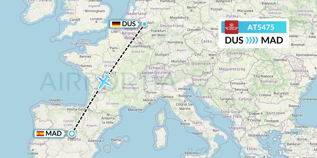 AT5475 Royal Air Maroc Flight Map: Dusseldorf to Madrid