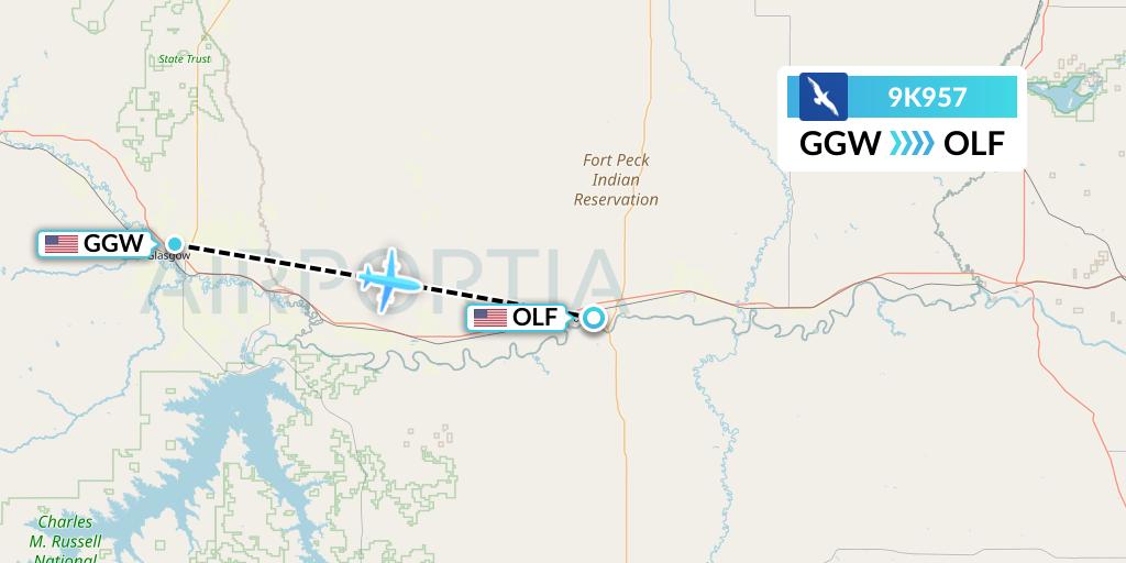 9K957 Cape Air Flight Map: Glasgow to Wolf Point