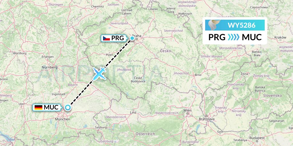 WY5286 Oman Air Flight Map: Prague to Munich