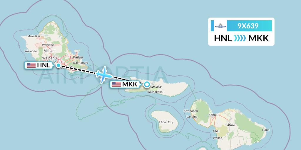 9X639 Southern Airways Express Flight Map: Honolulu to Kaunakakai