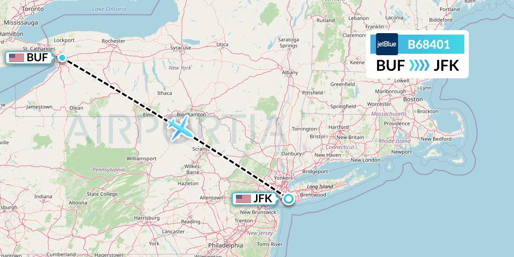 B68401 JetBlue Airways Flight Map: Buffalo to New York