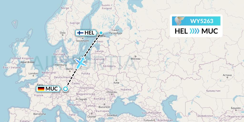 WY5263 Oman Air Flight Map: Helsinki to Munich