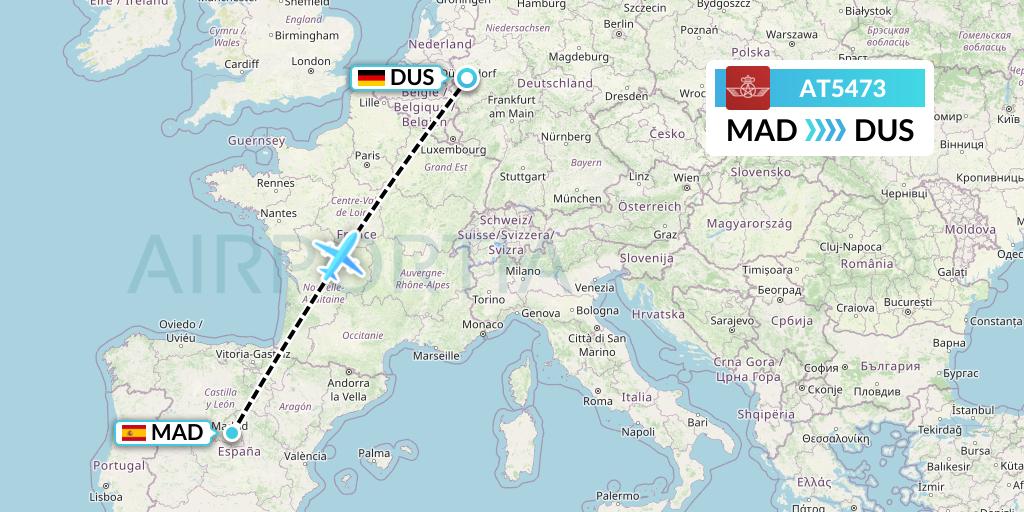 AT5473 Royal Air Maroc Flight Map: Madrid to Dusseldorf