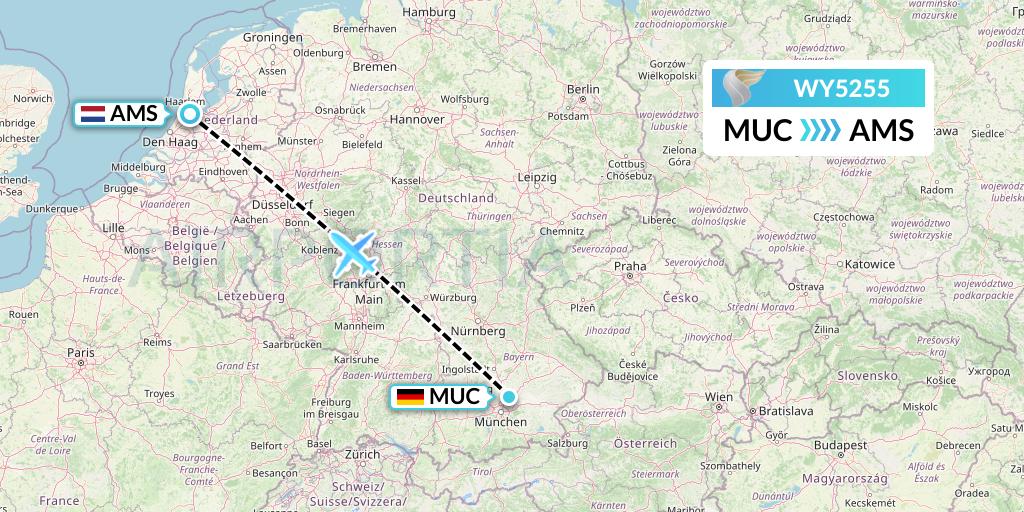 WY5255 Oman Air Flight Map: Munich to Amsterdam