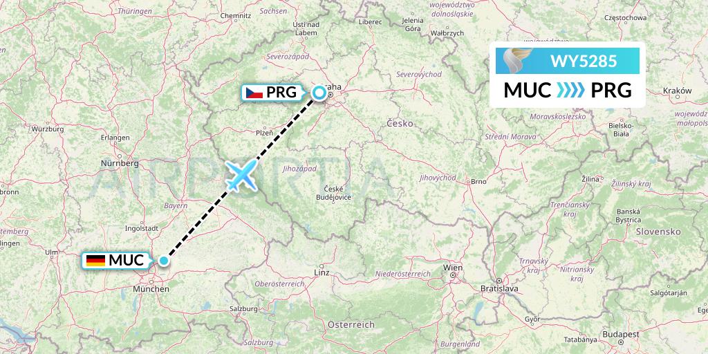 WY5285 Oman Air Flight Map: Munich to Prague
