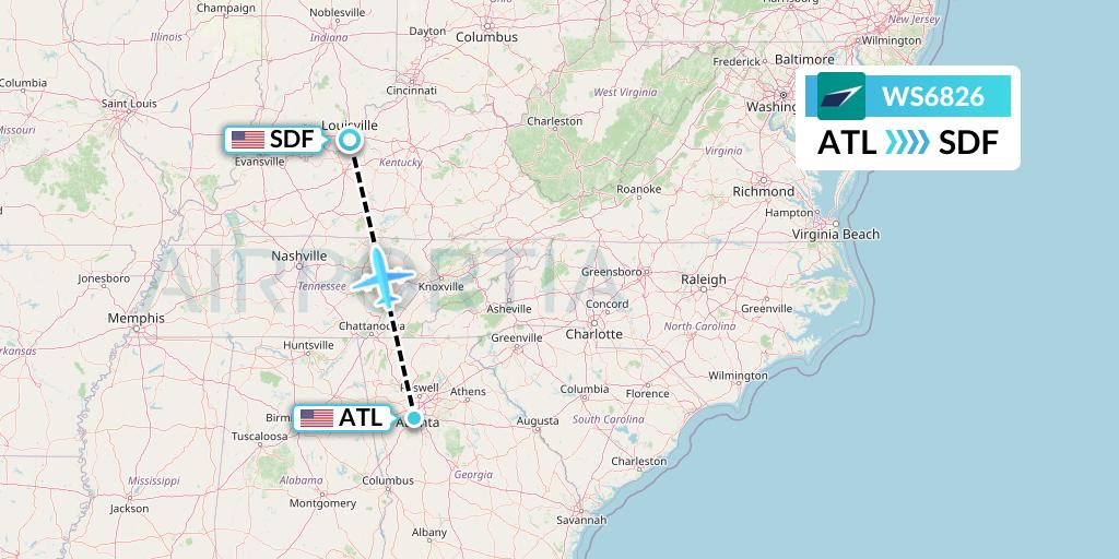 WS6826 WestJet Flight Map: Atlanta to Louisville