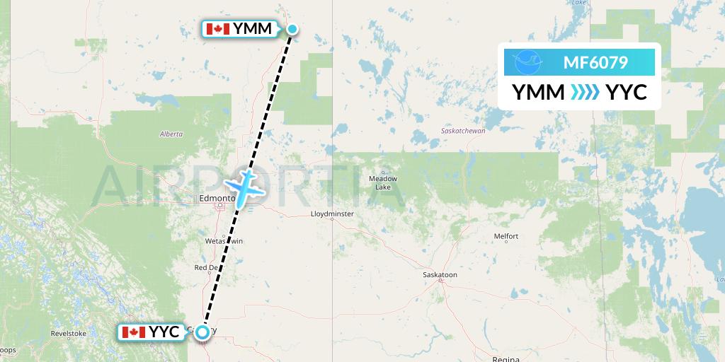 MF6079 Xiamen Airlines Flight Map: Fort McMurray to Calgary