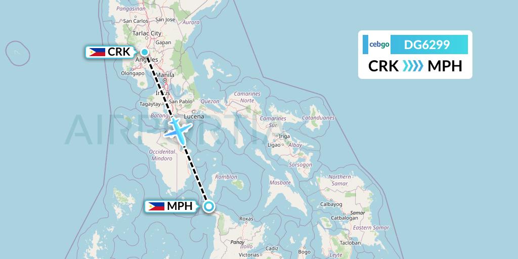 DG6299 Cebgo Flight Map: Angeles City to Caticlan