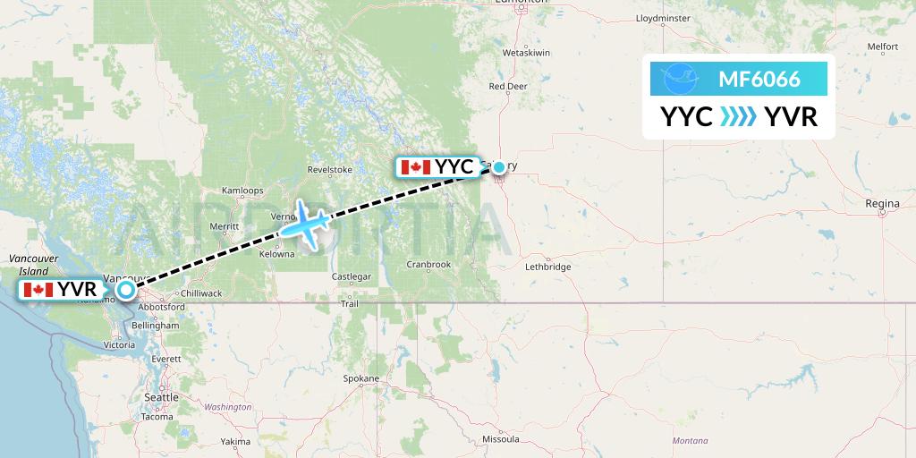 MF6066 Xiamen Airlines Flight Map: Calgary to Vancouver