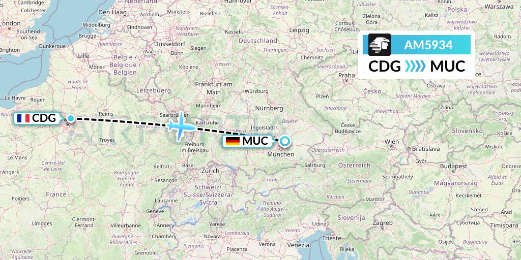 AM5934 Aeromexico Flight Map: Paris to Munich