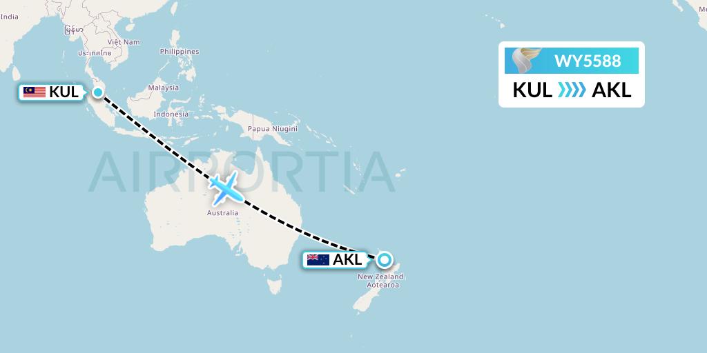 WY5588 Oman Air Flight Map: Kuala Lumpur to Auckland