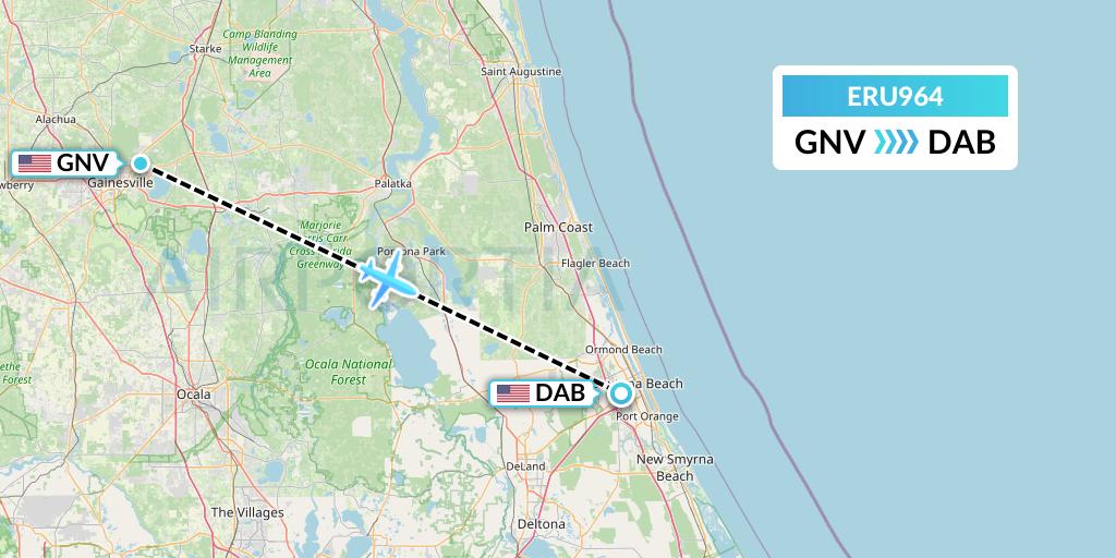 ERU964 Embry-riddle Aeronautical University Flight Map: Gainesville to Daytona Beach