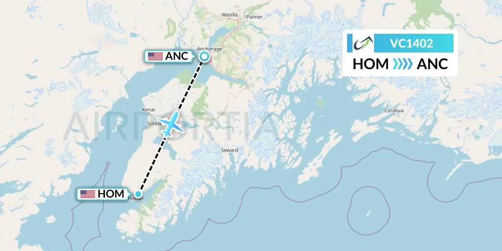 VC1402 ViaAir Flight Map: Homer to Anchorage