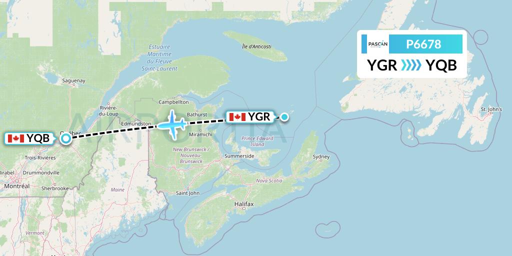 P6678 Pascan Aviation Flight Map: Iles-de-la-Madeleine to Quebec
