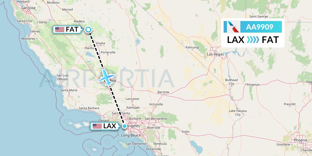 AA9909 American Airlines Flight Map: Los Angeles to Fresno