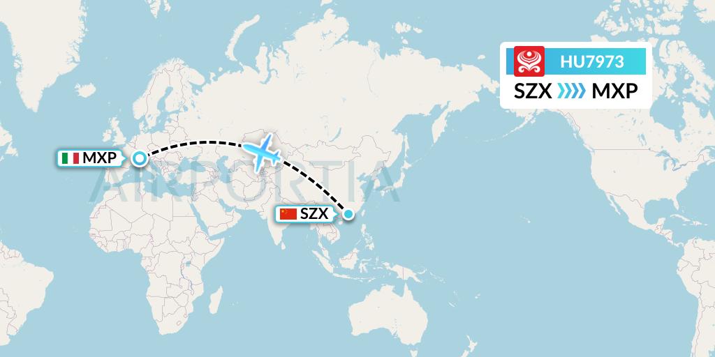 HU7973 Hainan Airlines Flight Map: Shenzhen to Milan