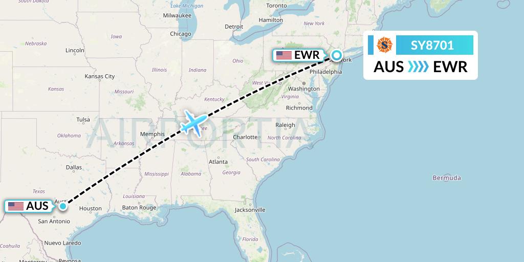 SY8701 Sun Country Airlines Flight Map: Austin to New York