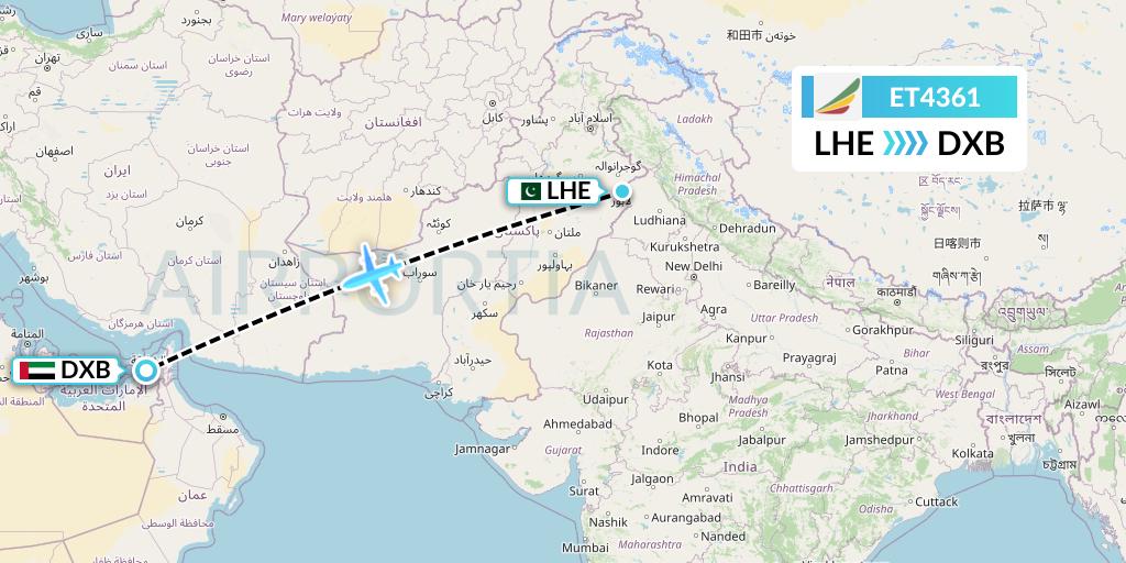 ET4361 Ethiopian Airlines Flight Map: Lahore to Dubai