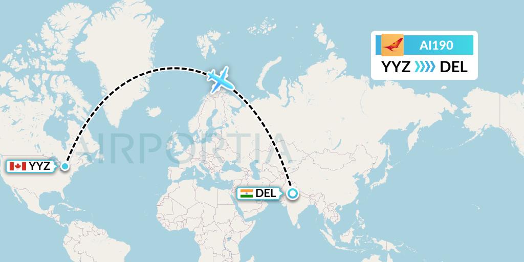 AI190 Air India Flight Map: Toronto to Delhi