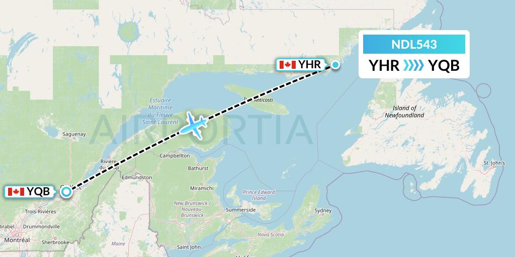 NDL543 Chrono Aviation Flight Map: Chevery to Quebec
