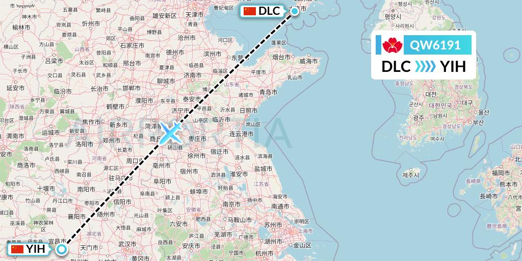 QW6191 Qingdao Airlines Flight Map: Dalian to Yichang