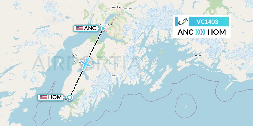 VC1403 ViaAir Flight Map: Anchorage to Homer
