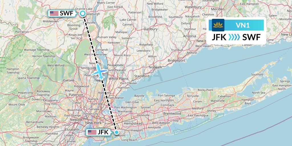 VN1 Vietnam Airlines Flight Map: New York to Newburgh