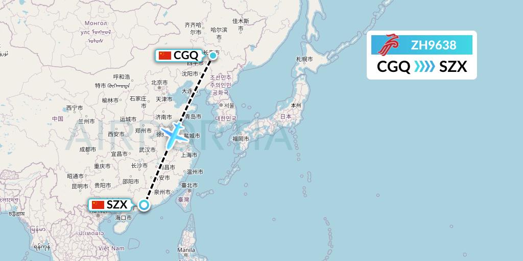 ZH9638 Shenzhen Airlines Flight Map: Changchun to Shenzhen