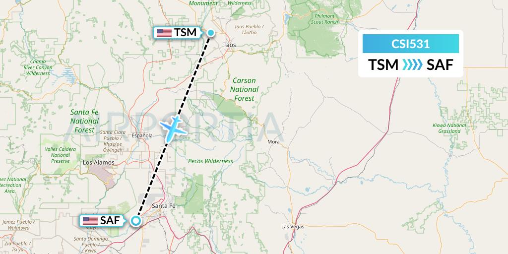 CSI531 Csi Aviation Flight Map: Taos to Santa Fe