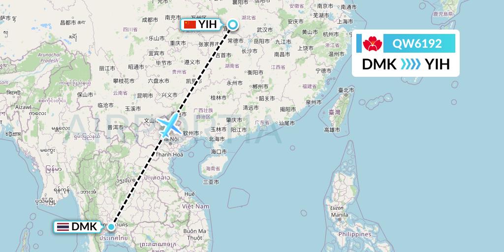 QW6192 Qingdao Airlines Flight Map: Bangkok to Yichang
