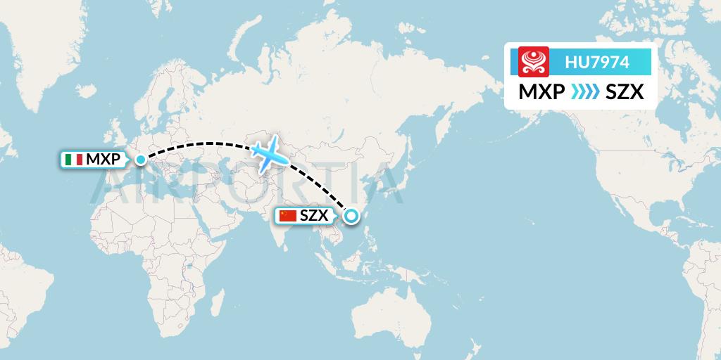 HU7974 Hainan Airlines Flight Map: Milan to Shenzhen