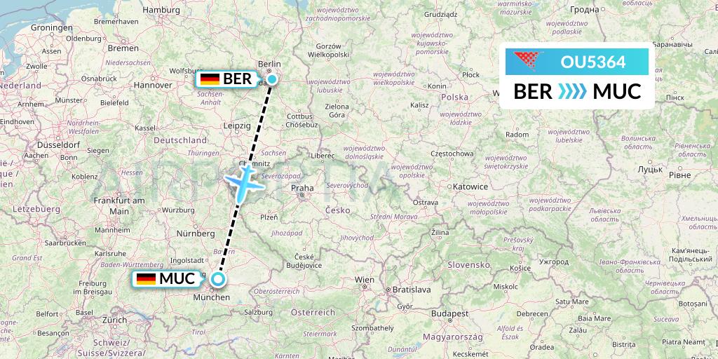 OU5364 Croatia Airlines Flight Map: Berlin to Munich