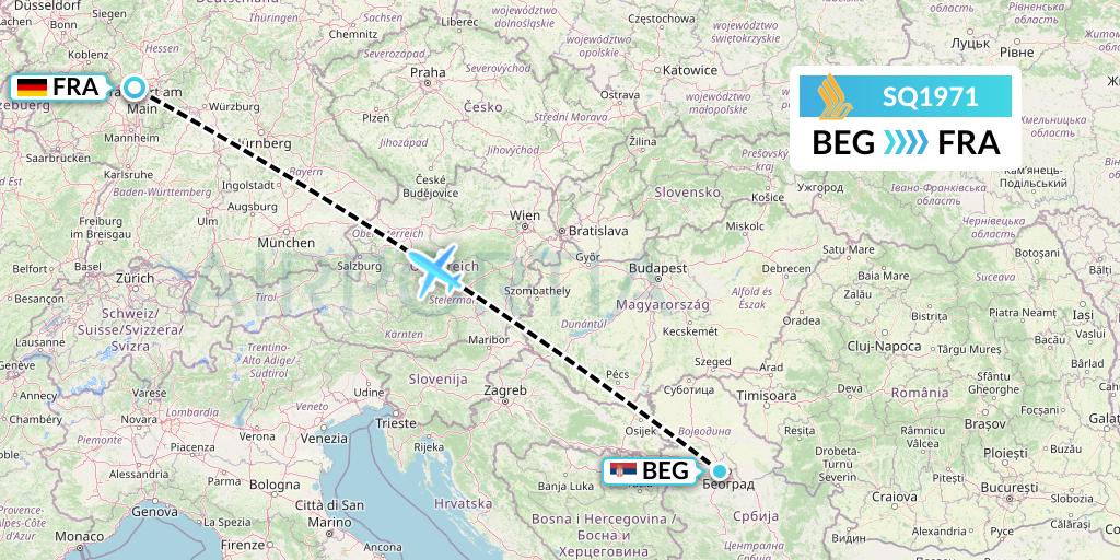 SQ1971 Singapore Airlines Flight Map: Belgrade to Frankfurt