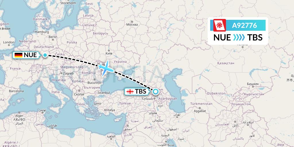 A92776 Georgian Airways Flight Map: Nurnberg to Tbilisi